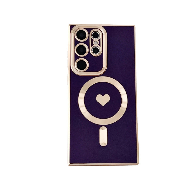 Coque de téléphone magnétique plaquée coeur d'amour pour Samsung