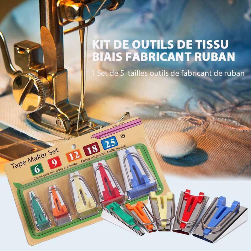 Kit de Outils de Tissu Biais Fabricant Ruban pour Décoratif Bricolage 5 Pièces
