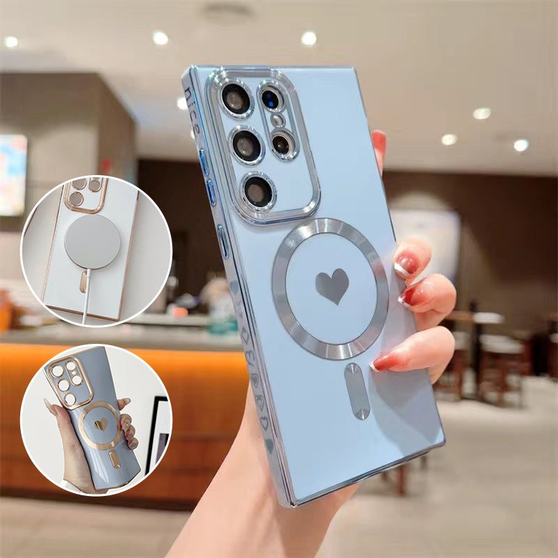 Coque de téléphone magnétique plaquée coeur d'amour pour Samsung
