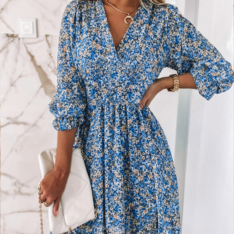 Chicadeau Robe fleurie taille mi-haute à manches bouffantes