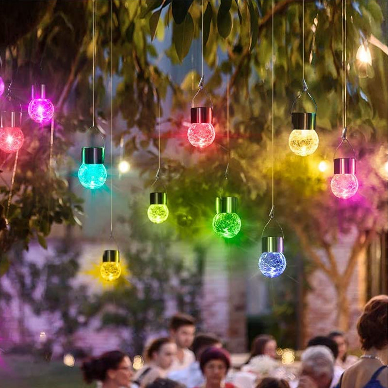Lampes solaires suspendues en verre craquelé multicolore