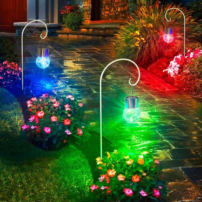 Lampes solaires suspendues en verre craquelé multicolore