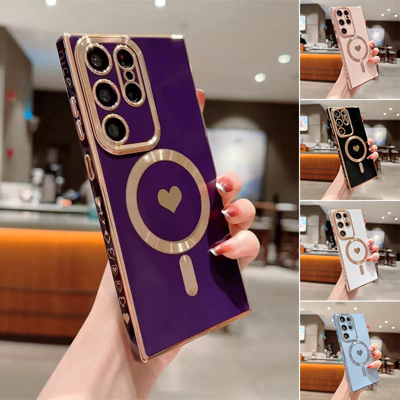 Coque de téléphone magnétique plaquée coeur d'amour pour Samsung