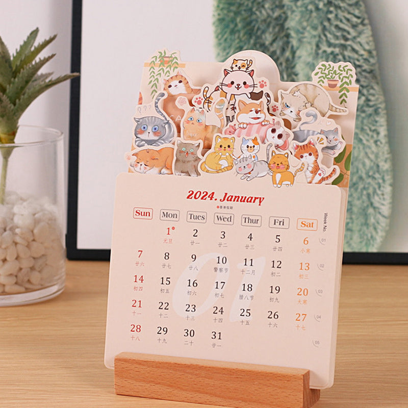 Calendrier de bureau 2024 avec cadre en bois