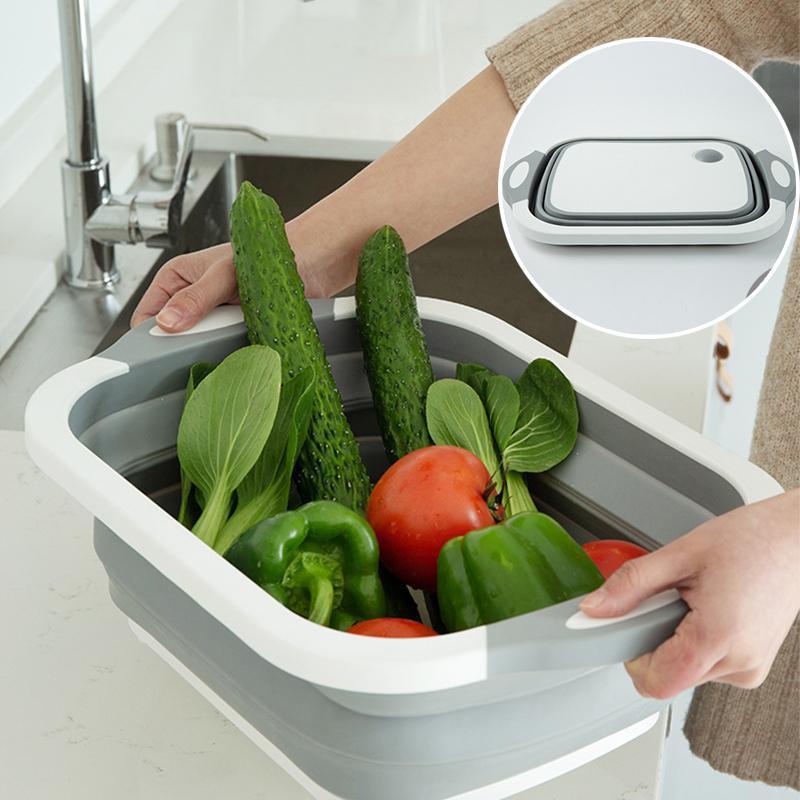 3 en 1 Planche à découper pliante égouttée lavable aux légumes Multifonctionnel