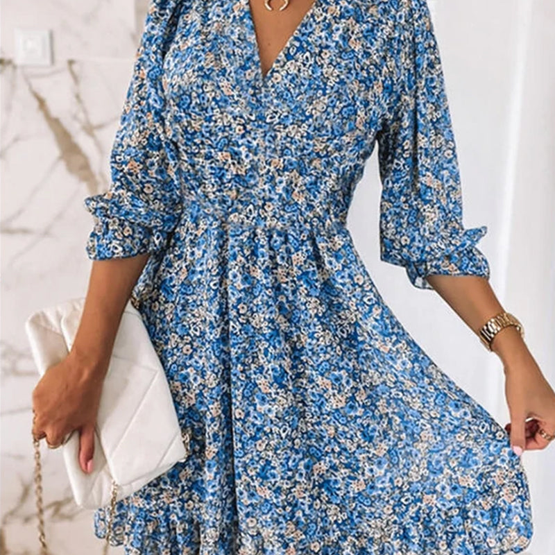Chicadeau Robe fleurie taille mi-haute à manches bouffantes