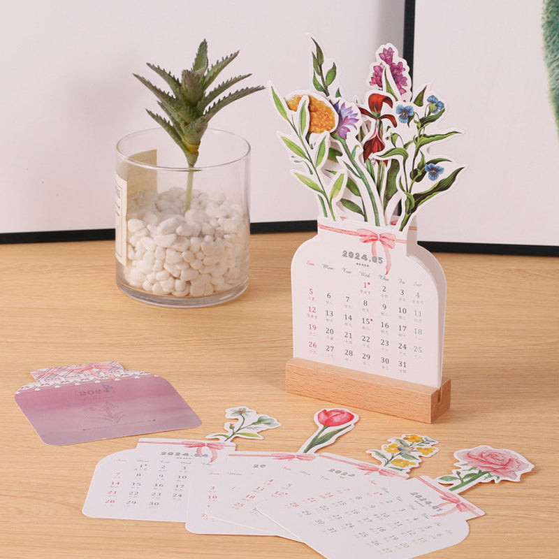 Calendrier de bureau 2024 avec cadre en bois