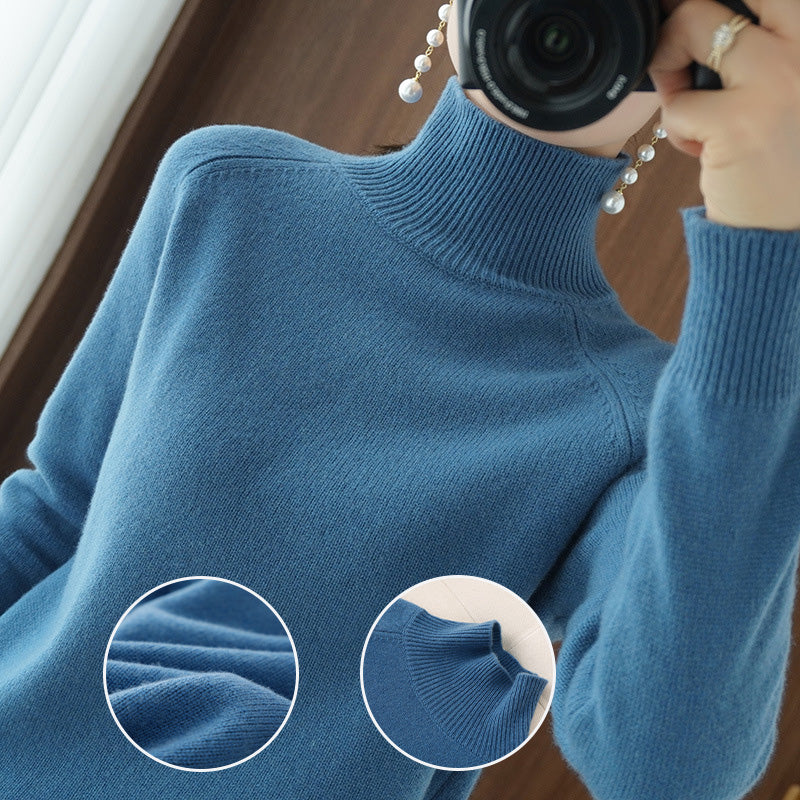 Pull en tricot à col roulé uni pour femmes