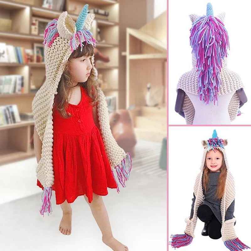 Bonnet Écharpe en Tricot en Forme de  Licorne