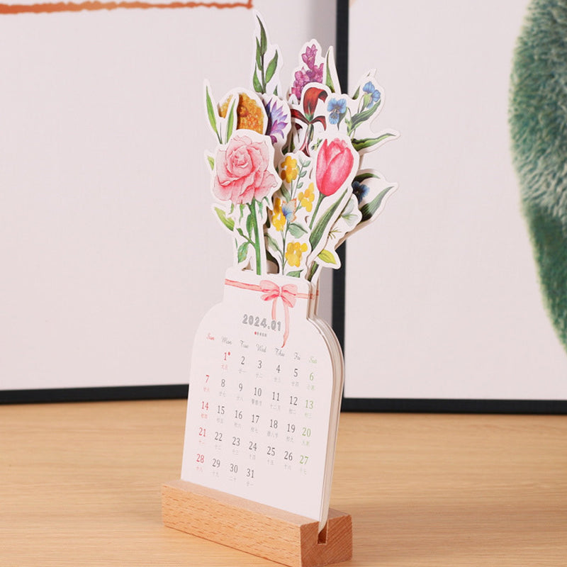 Calendrier de bureau 2024 avec cadre en bois