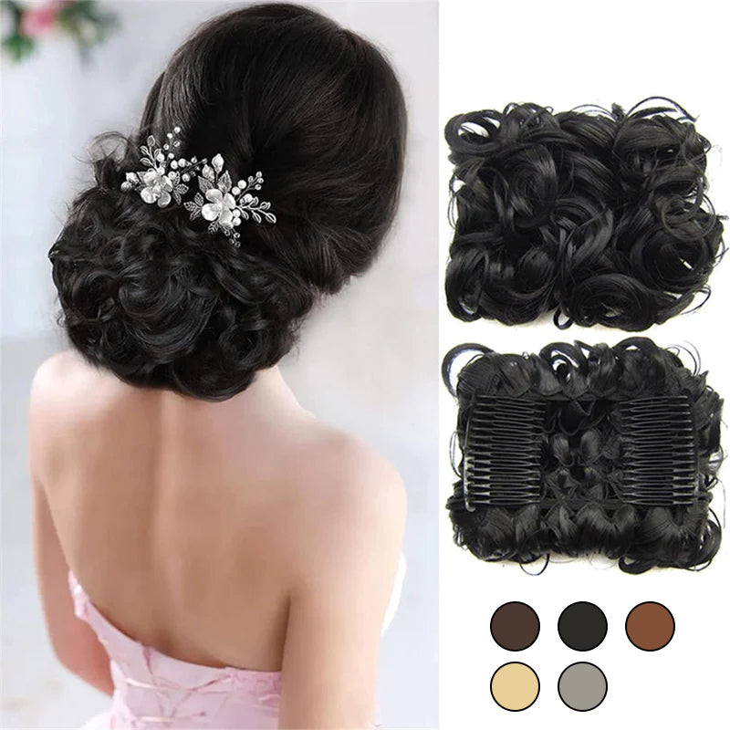Extension courte de chignon de cheveux bouclés désordonnés