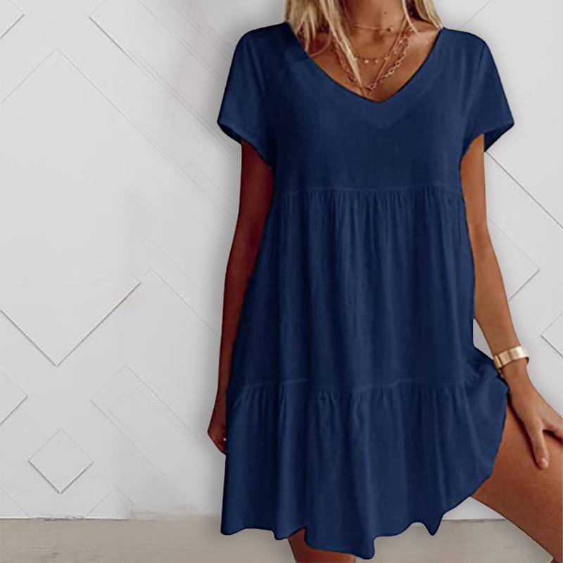 Robe Décontractée à Manches Courtes et Décolleté en V