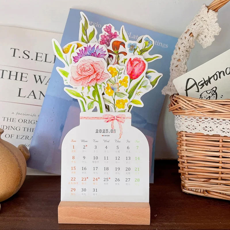 Calendrier de bureau 2024 avec cadre en bois