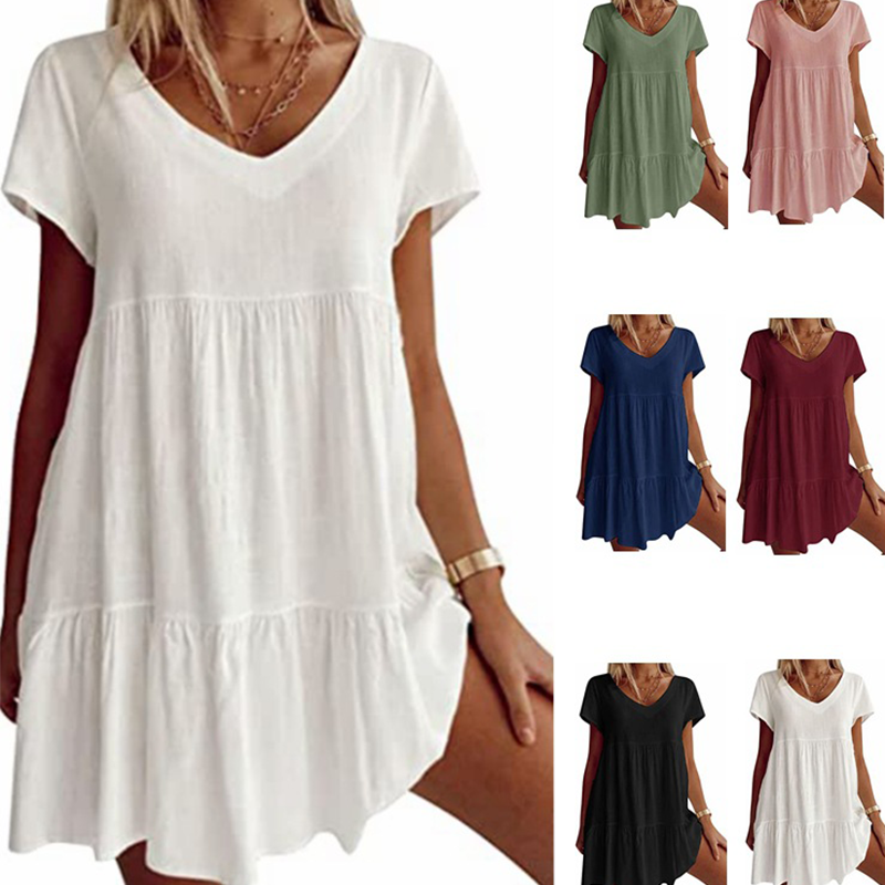 Robe Décontractée à Manches Courtes et Décolleté en V