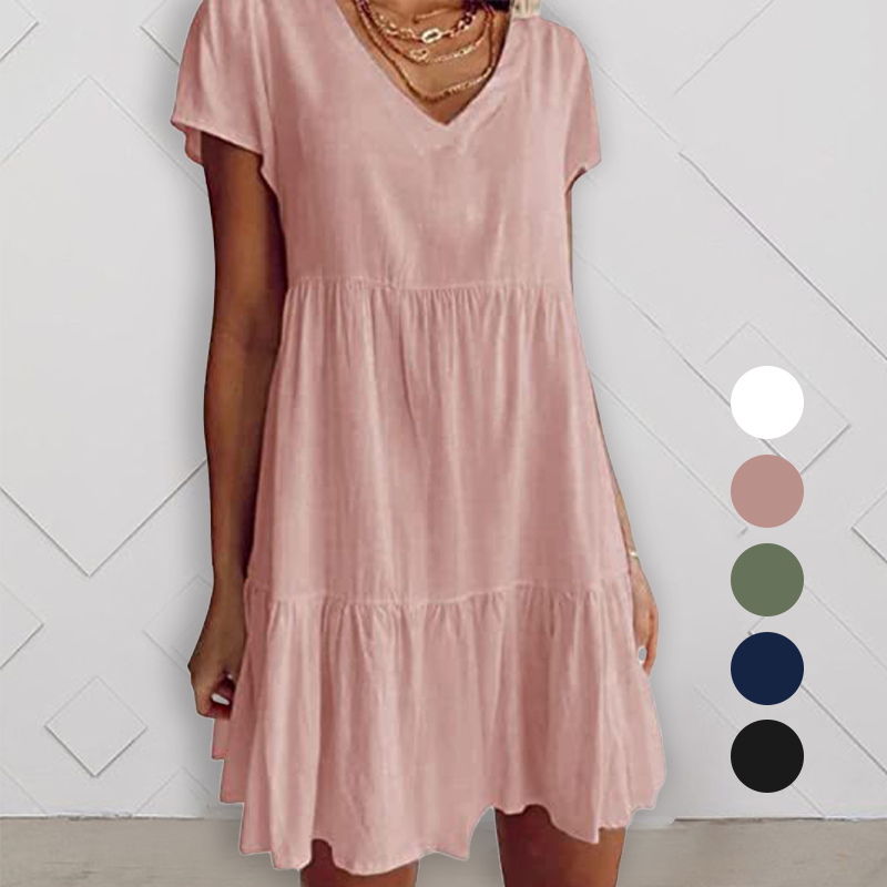 Robe Décontractée à Manches Courtes et Décolleté en V