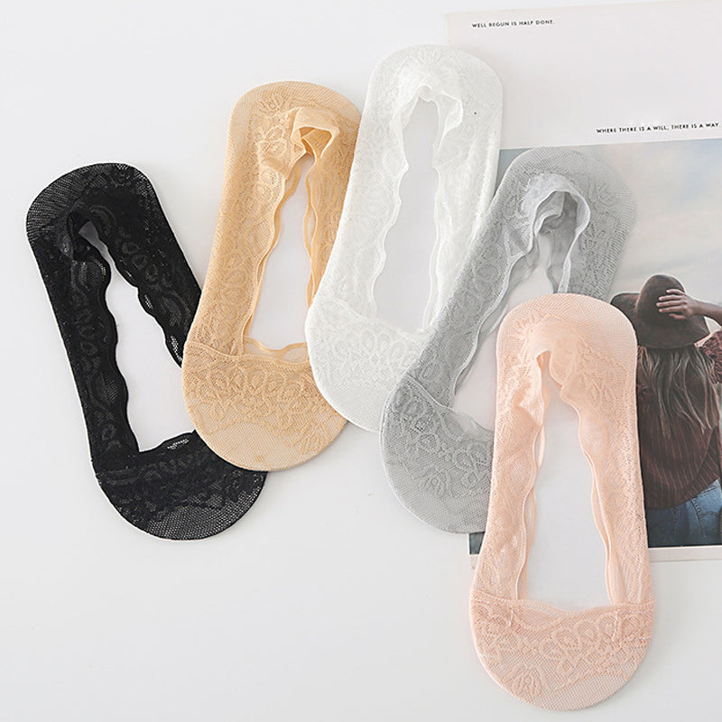 【3 paires】 Chaussettes invisibles en dentelle pour femme