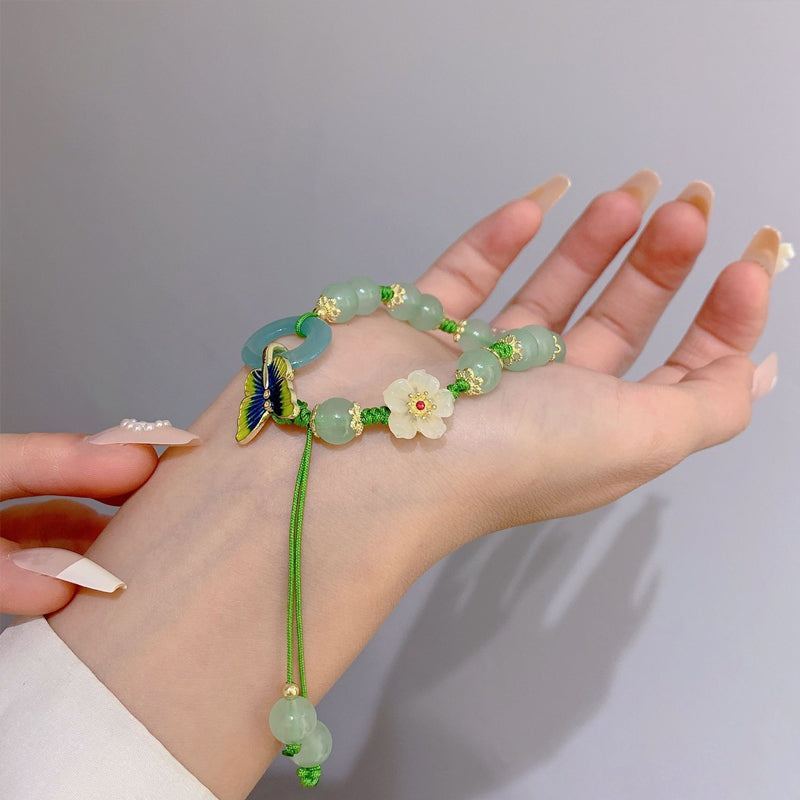 Bracelet en Forme de Papillon en Pierre Émeraude Naturelle