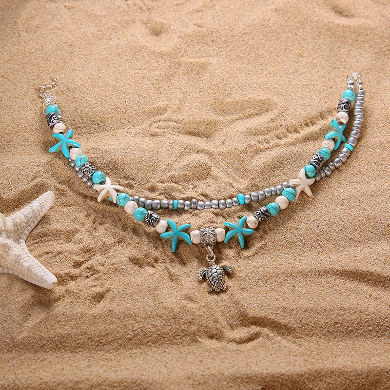 Tortue de Mer Bracelet de Cheville Étoile de Mer Turquoise