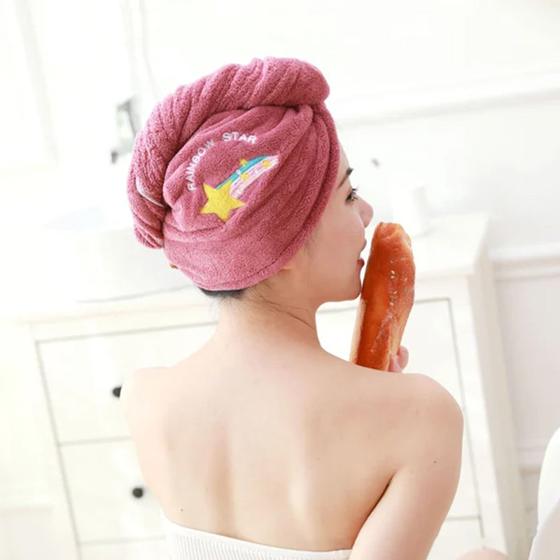 Bonnet de douche à séchage rapide avec motif de broderie de dessin animé
