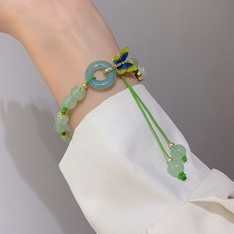 Bracelet en Forme de Papillon en Pierre Émeraude Naturelle