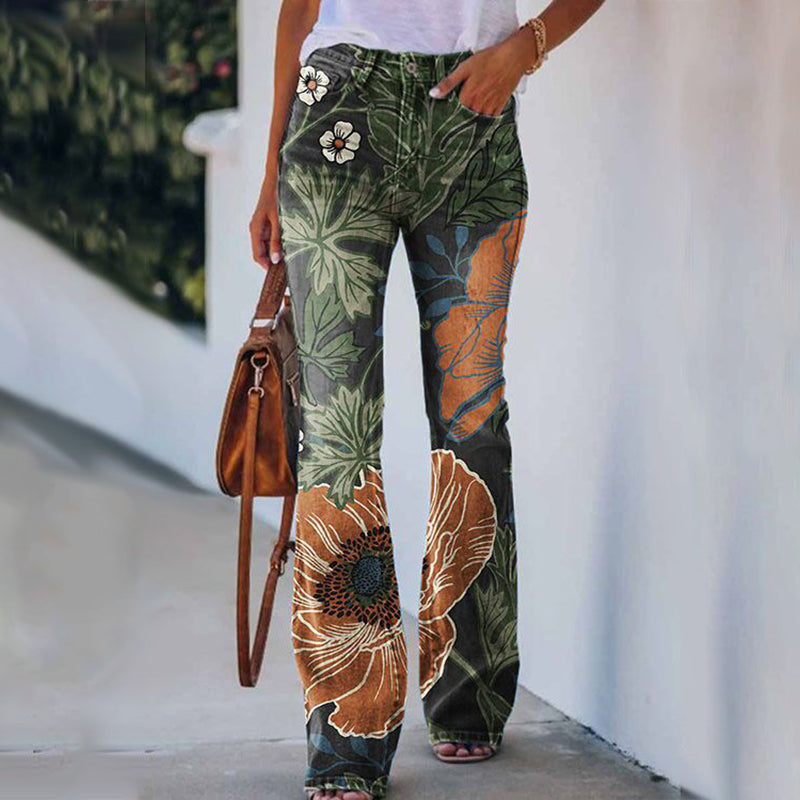 Pantalon femme skinny décontracté à motif fleuri