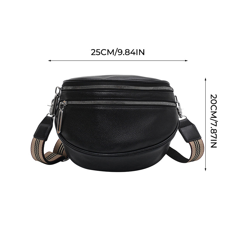 Sac de poitrine à bandoulière solide en cuir multi-poches pour femmes