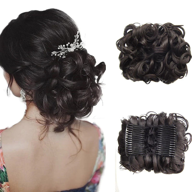 Extension courte de chignon de cheveux bouclés désordonnés