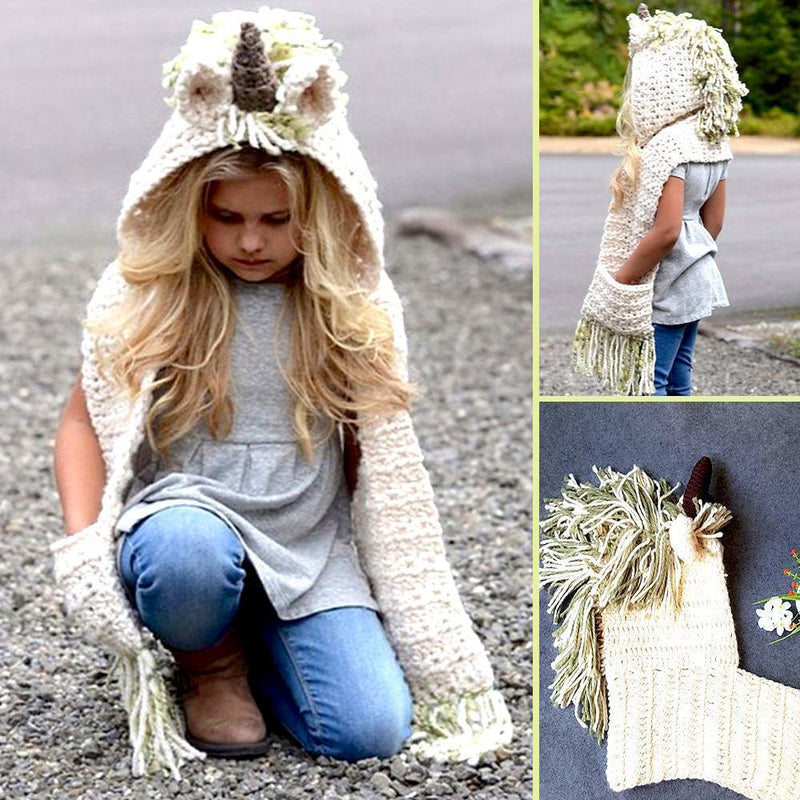 Bonnet Écharpe en Tricot en Forme de  Licorne
