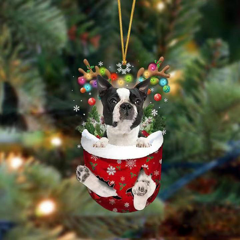 Ornement de Chien Mignon en Forme de Chaussette de Noël