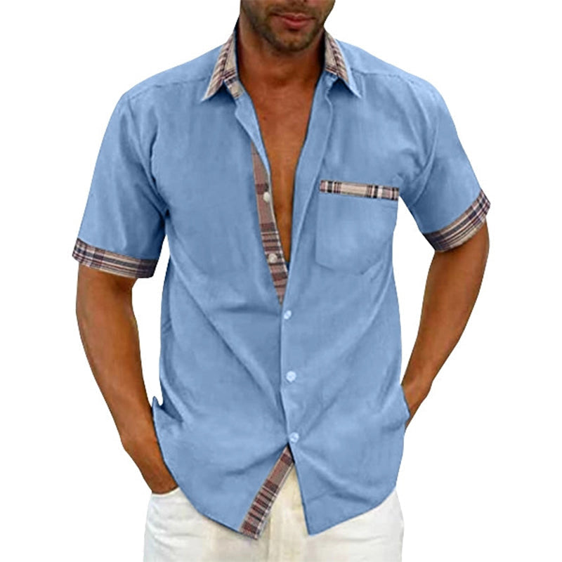 Chemise d'été décontractée à col à carreaux pour homme