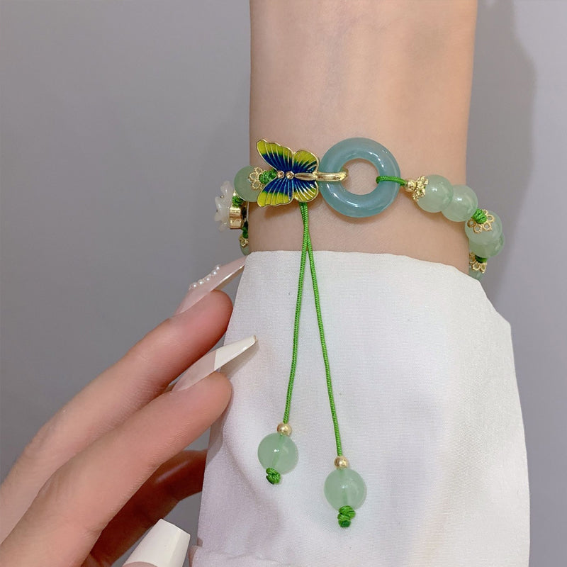 Bracelet en Forme de Papillon en Pierre Émeraude Naturelle