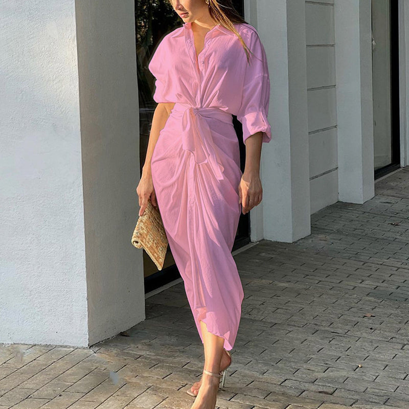 Chemise à revers Robe de couleur unie