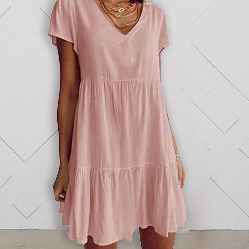 Robe Décontractée à Manches Courtes et Décolleté en V