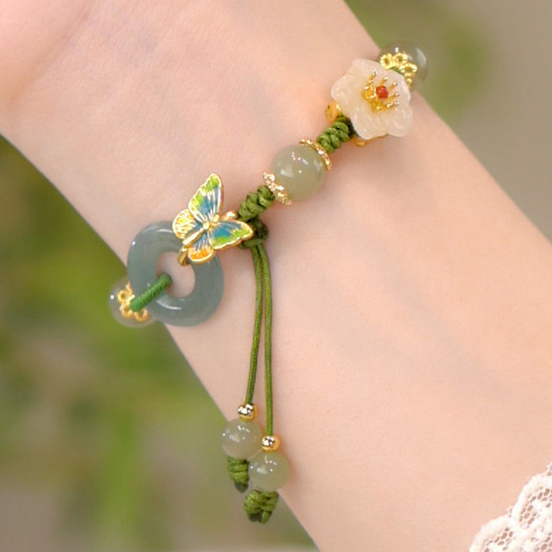 Bracelet en Forme de Papillon en Pierre Émeraude Naturelle