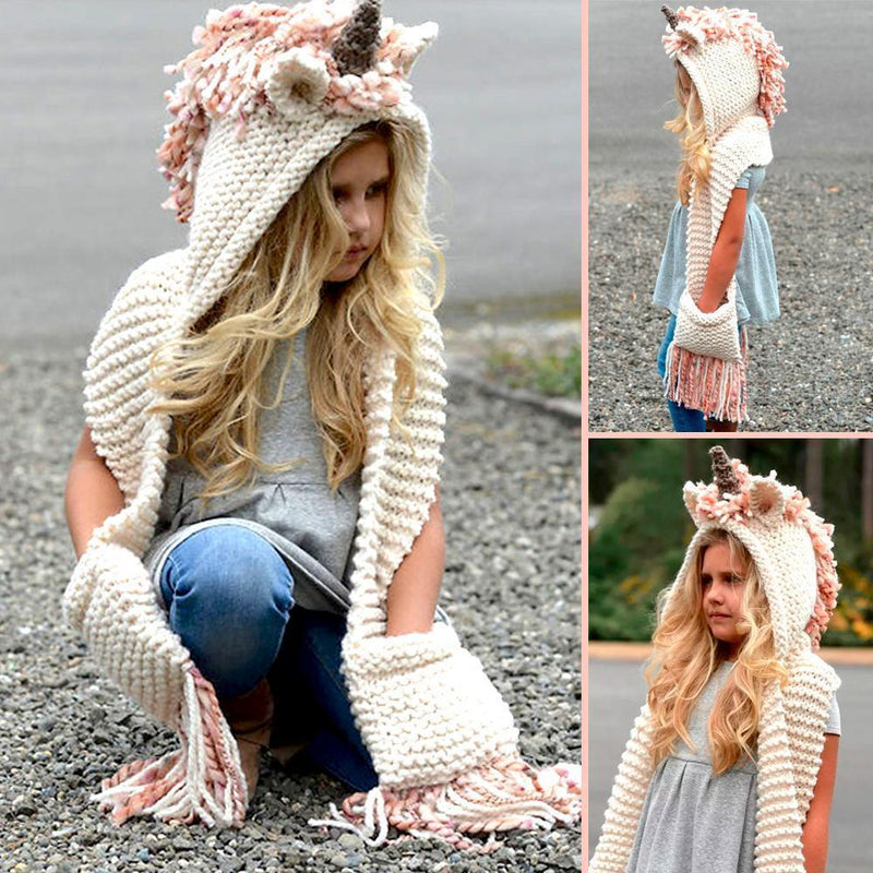 Bonnet Écharpe en Tricot en Forme de  Licorne