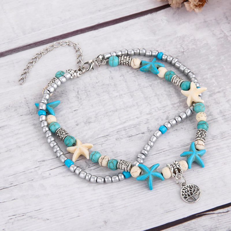 Tortue de Mer Bracelet de Cheville Étoile de Mer Turquoise