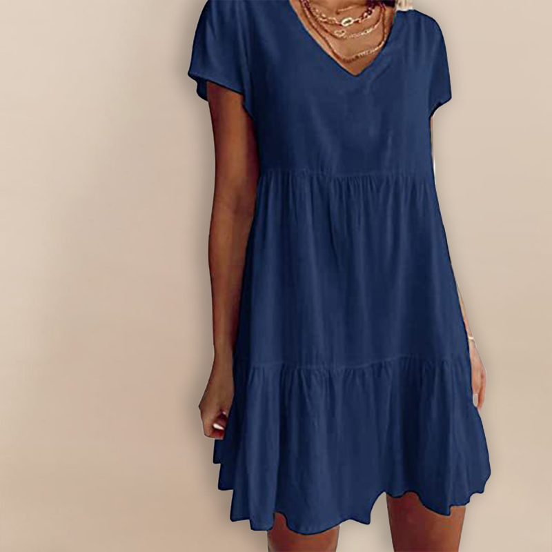 Robe Décontractée à Manches Courtes et Décolleté en V