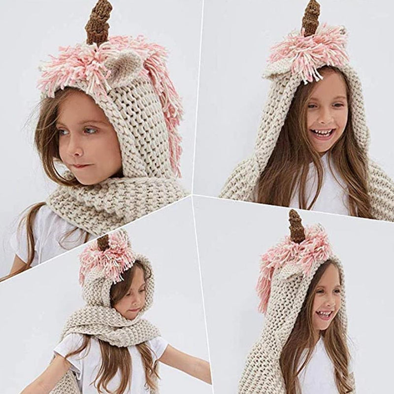 Bonnet Écharpe en Tricot en Forme de  Licorne