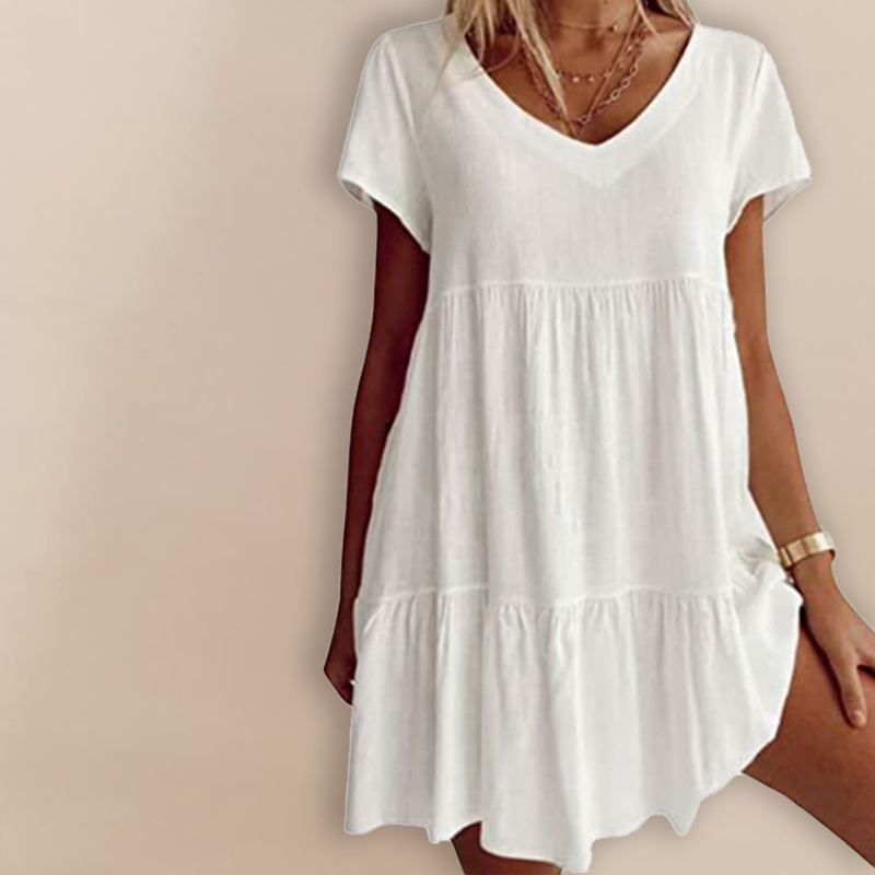 Robe Décontractée à Manches Courtes et Décolleté en V