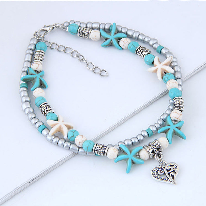 Tortue de Mer Bracelet de Cheville Étoile de Mer Turquoise