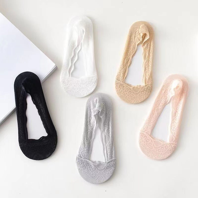 【3 paires】 Chaussettes invisibles en dentelle pour femme