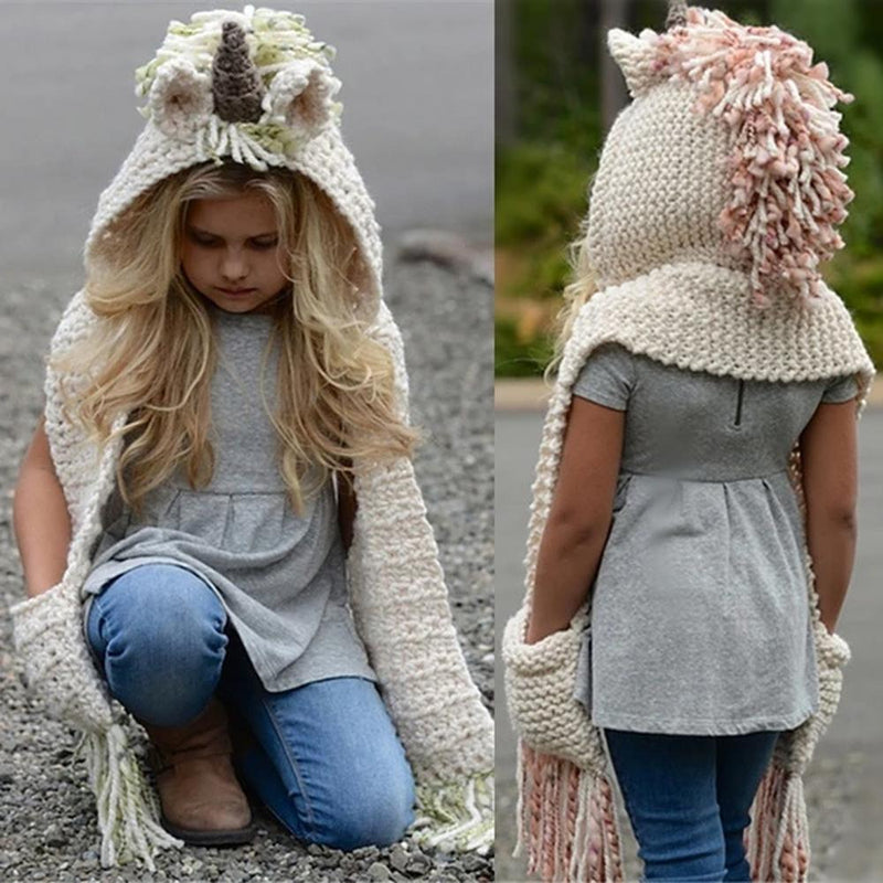 Bonnet Écharpe en Tricot en Forme de  Licorne