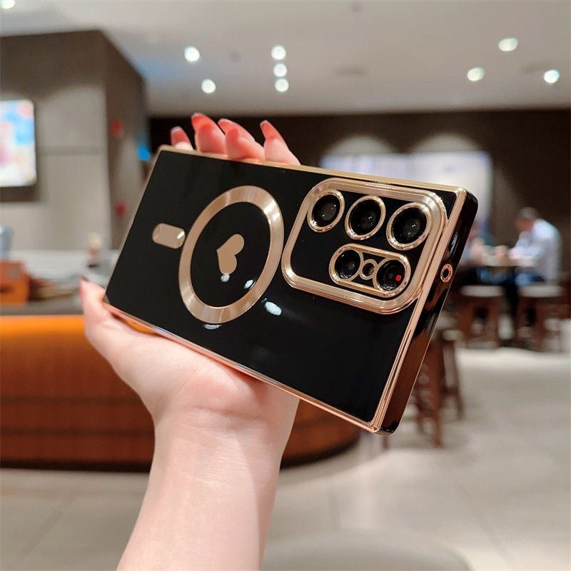 Coque de téléphone magnétique plaquée coeur d'amour pour Samsung