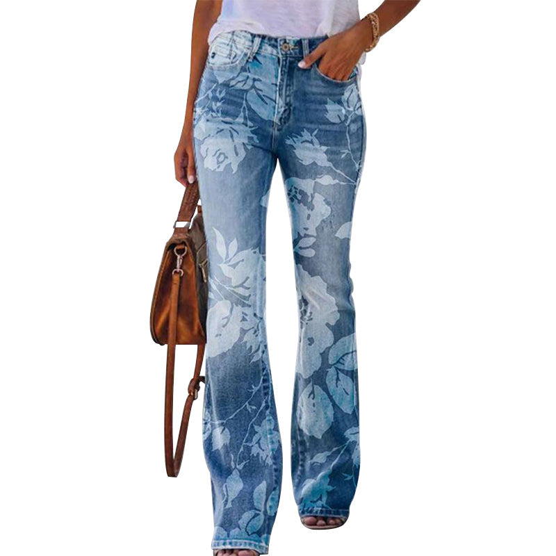 Pantalon femme skinny décontracté à motif fleuri