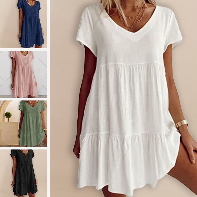 Robe Décontractée à Manches Courtes et Décolleté en V