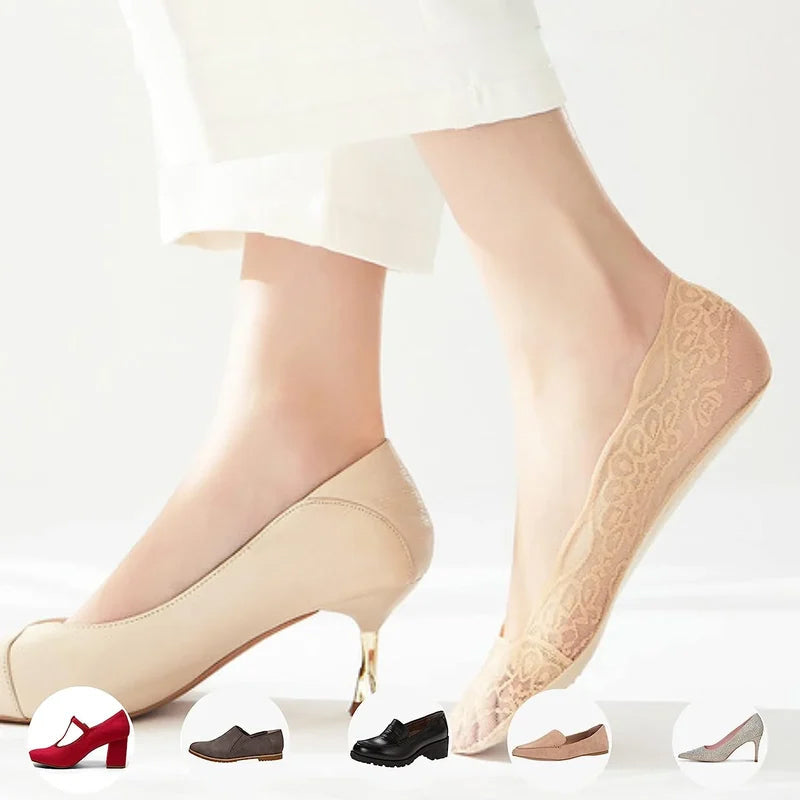 【3 paires】 Chaussettes invisibles en dentelle pour femme