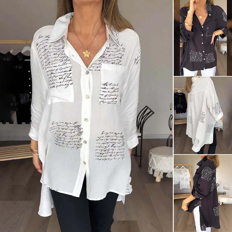 Chemise à revers à la mode avec lettres imprimées