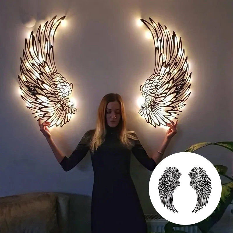 Zwarte engelenvleugels metalen wanddecoratie met LED-verlichting