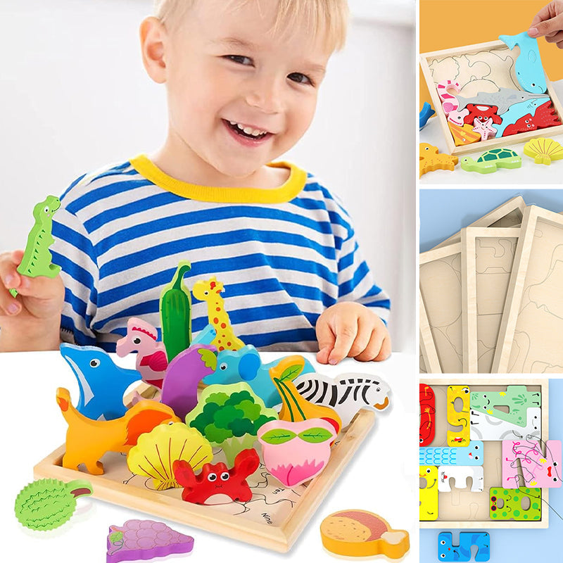 Puzzle en bois avec blocs d'animaux