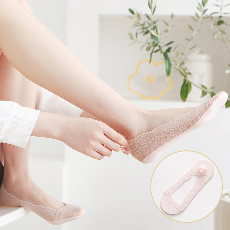 【3 paires】 Chaussettes invisibles en dentelle pour femme